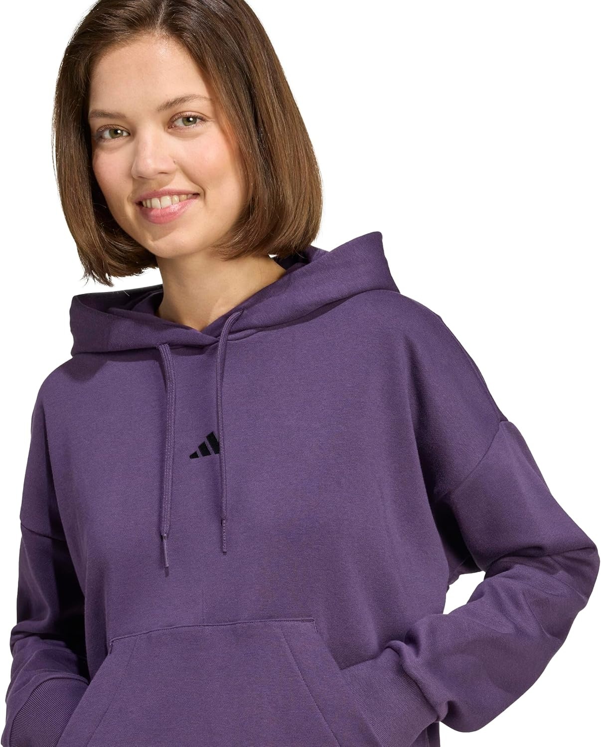 image:imageadidas Womens Essentials Small Logo Feel Cozy HoodieAurora PlumBlack