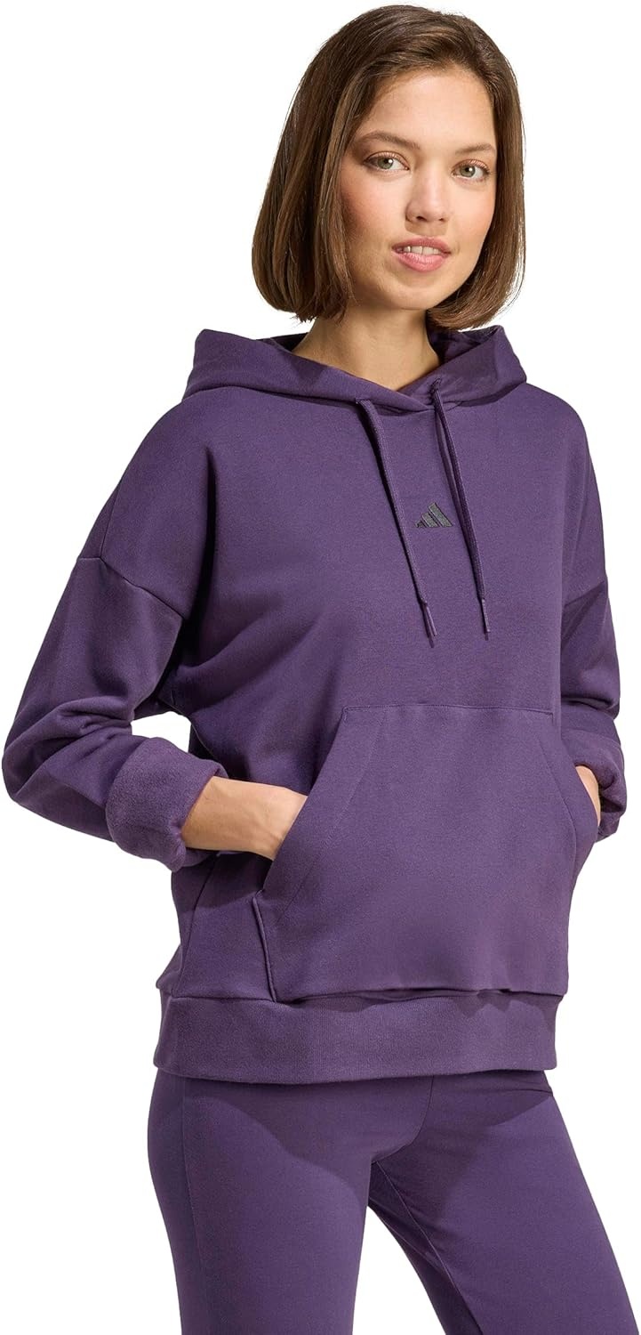 image:imageadidas Womens Essentials Small Logo Feel Cozy HoodieAurora PlumBlack