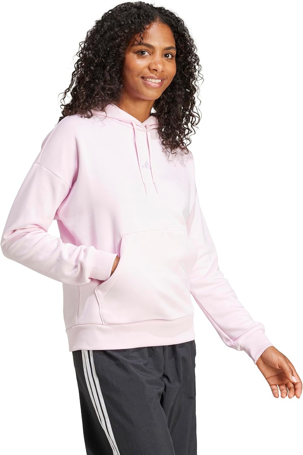 image:imageadidas Womens Essentials Small Logo Feel Cozy HoodieClear PinkWhite