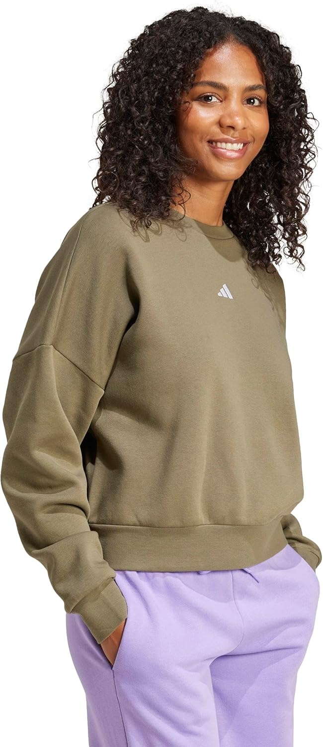 image:imageadidas Womens Essentials Small Logo FeelCozy SweatshirtOlive StrataWhite