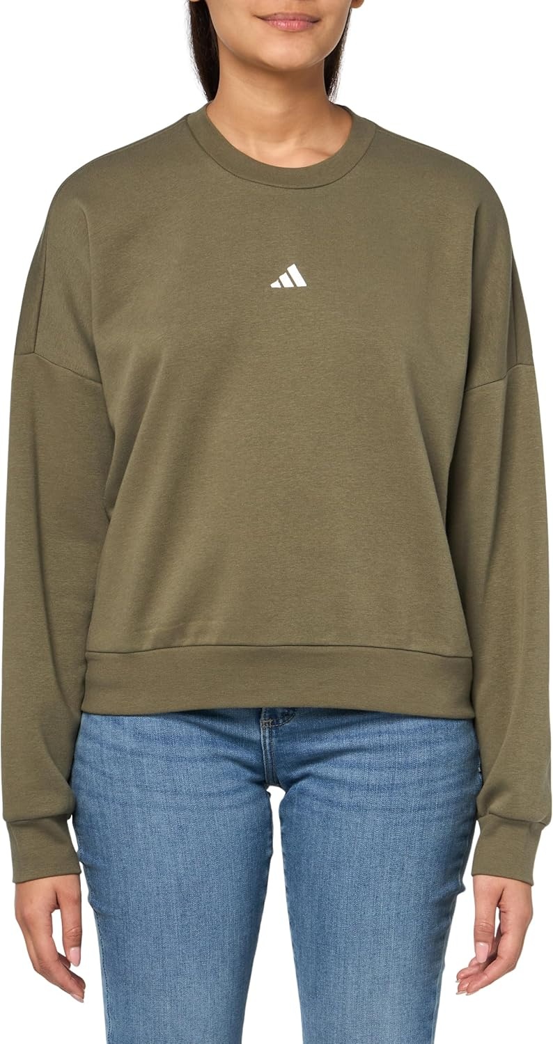 image:imageadidas Womens Essentials Small Logo FeelCozy SweatshirtOlive StrataWhite