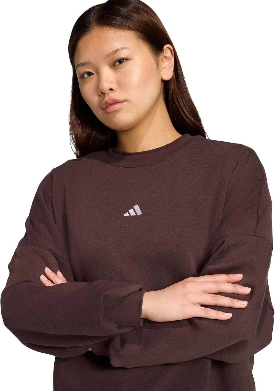 image:imageadidas Womens Essentials Small Logo FeelCozy SweatshirtShadow BrownWhite