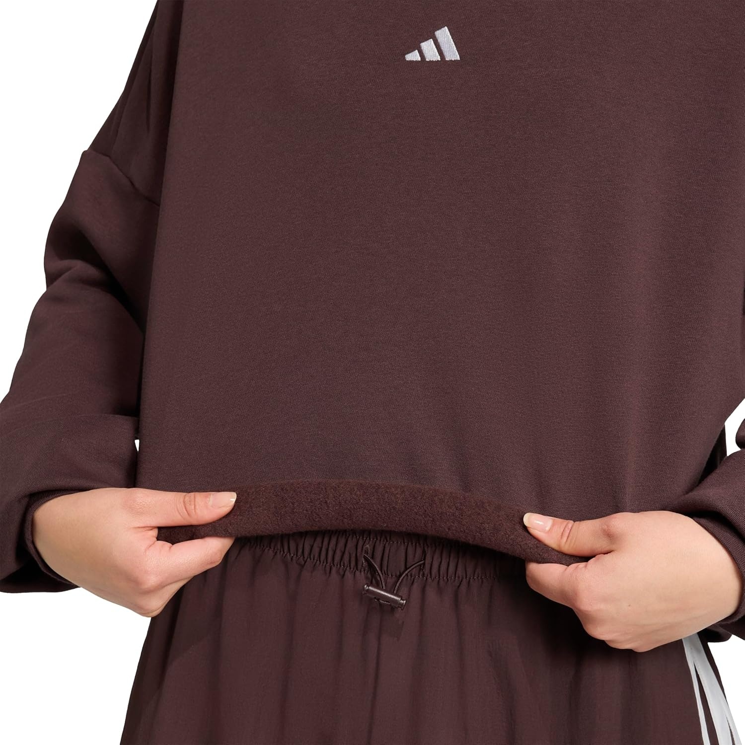 image:imageadidas Womens Essentials Small Logo FeelCozy SweatshirtShadow BrownWhite