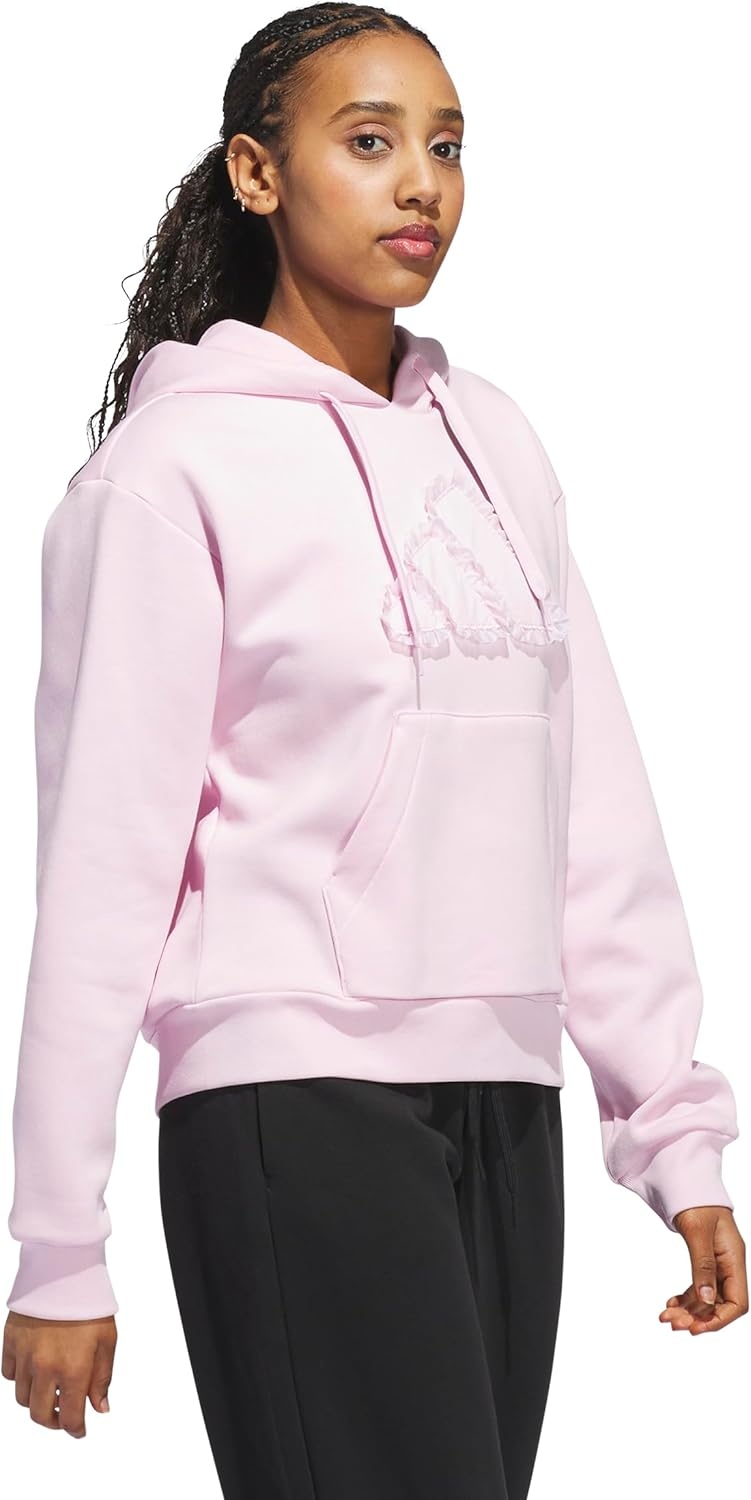 image:imageadidas Womens Seasonal Essentials Ruffled Big Logo Graphic HoodieClear Pink