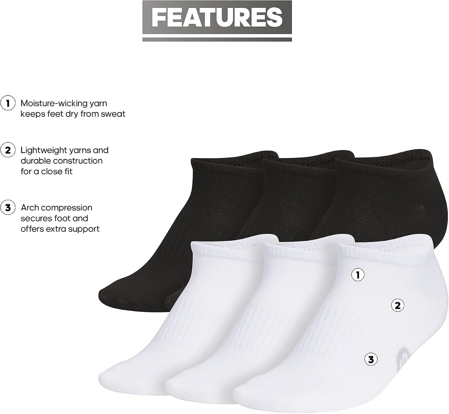 image:imageadidas Womens Superlite No Show Socks 6 Pairs Lightweight amp BreathableClassicBlackNight GreyWhite