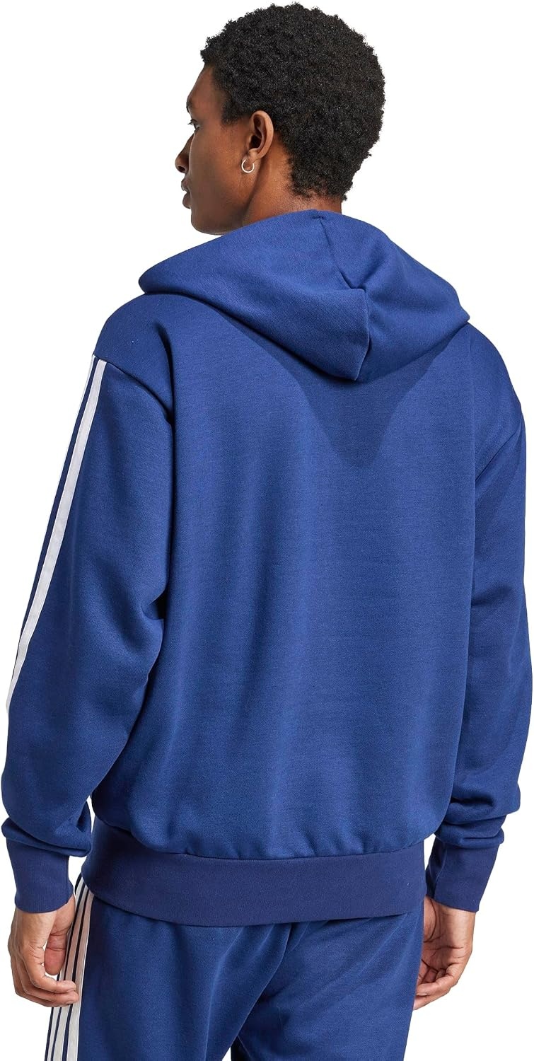 image:imageadidas mens Essentials 3stripes Fleece Fullzip Hooded Track TopDark BlueWhite