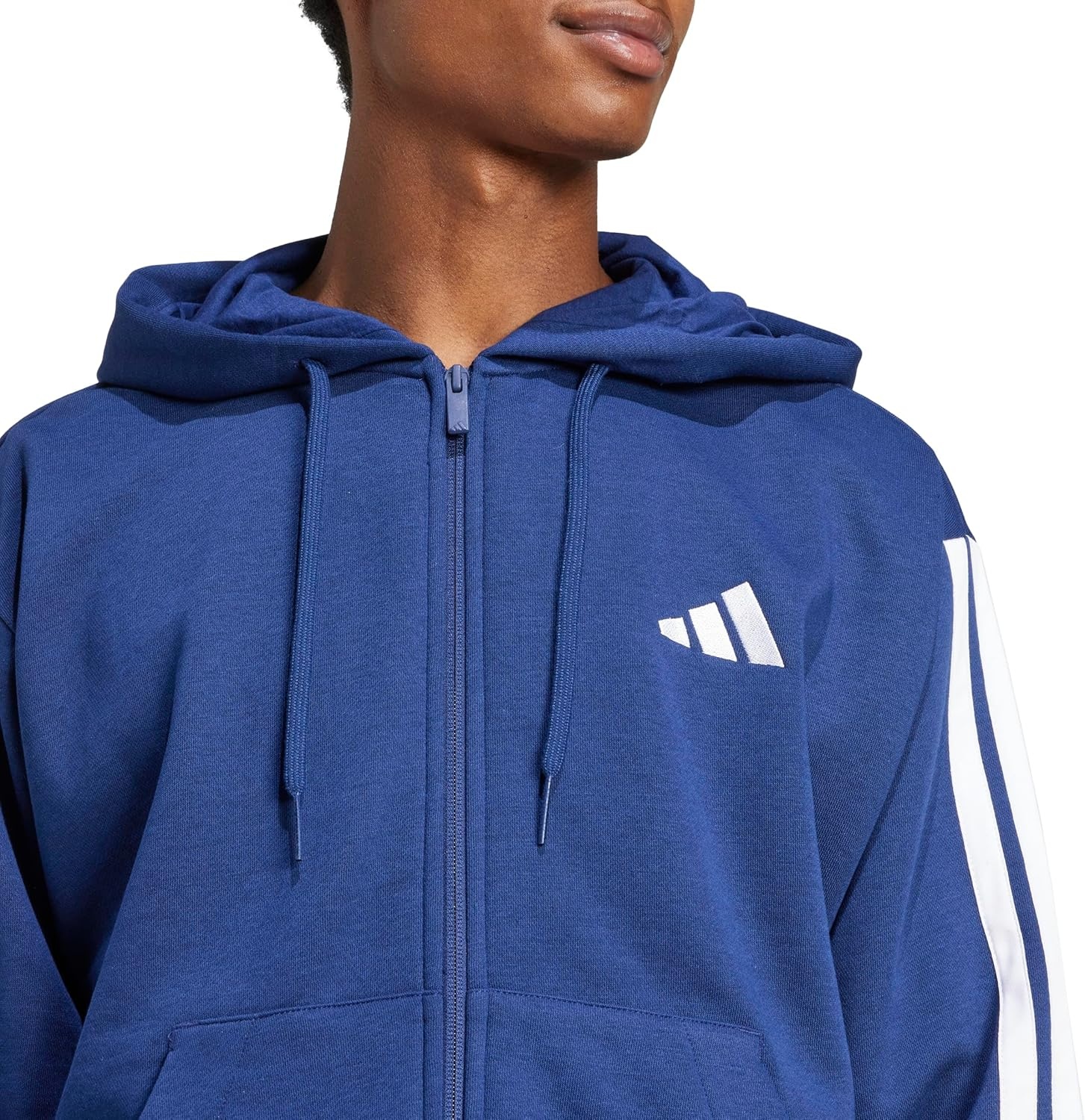 image:imageadidas mens Essentials 3stripes Fleece Fullzip Hooded Track TopDark BlueWhite