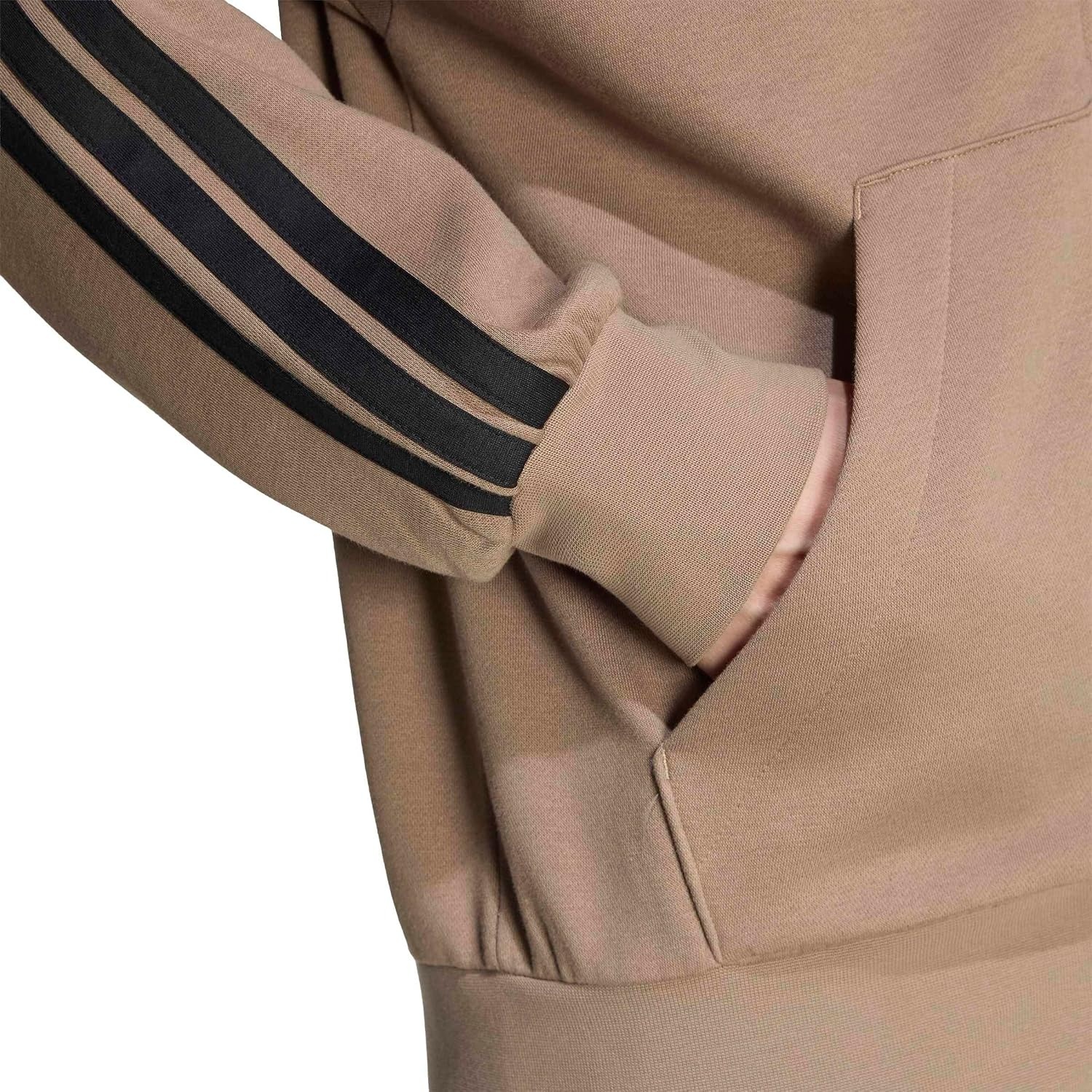 image:imageadidas mens Essentials 3stripes Fleece Fullzip Hooded Track TopKhakiBlack