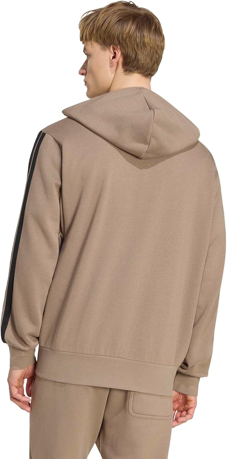 image:imageadidas mens Essentials 3stripes Fleece Fullzip Hooded Track TopKhakiBlack