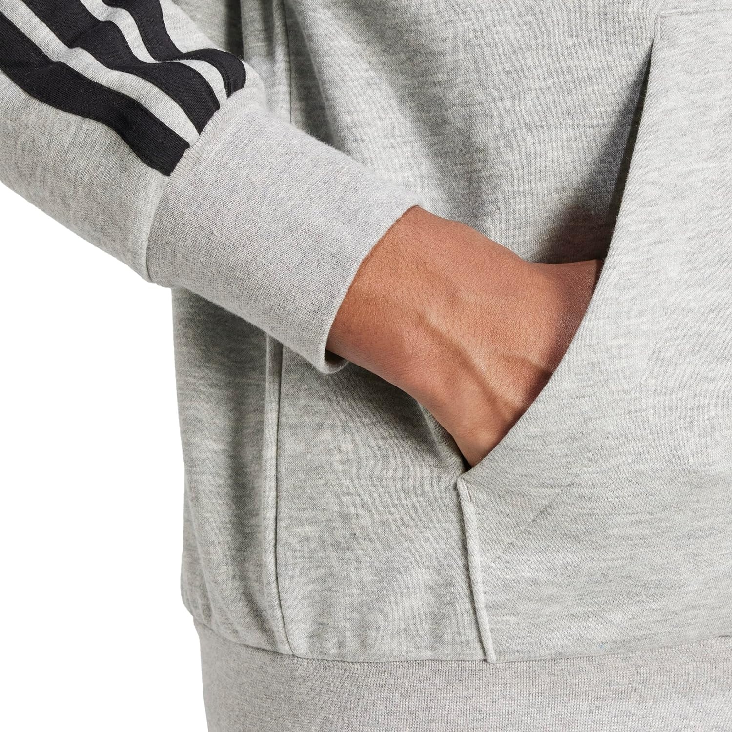 image:imageadidas mens Essentials 3stripes Fleece Fullzip Hooded Track TopMedium Grey HeatherBlack