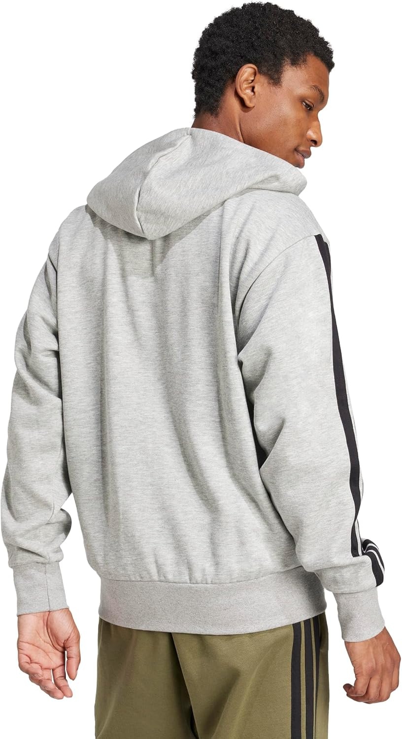 image:imageadidas mens Essentials 3stripes Fleece Fullzip Hooded Track TopMedium Grey HeatherBlack