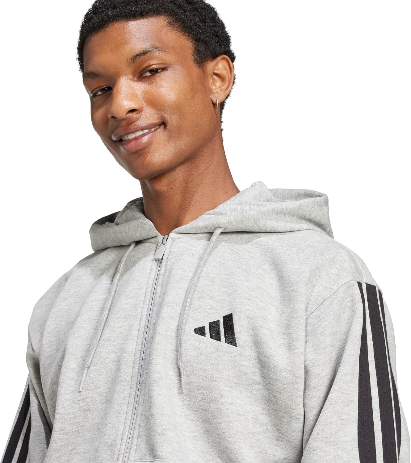 image:imageadidas mens Essentials 3stripes Fleece Fullzip Hooded Track TopMedium Grey HeatherBlack