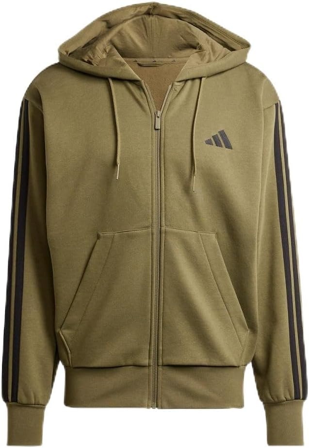 image:imageadidas mens Essentials 3stripes Fleece Fullzip Hooded Track TopOlive StrataBlack