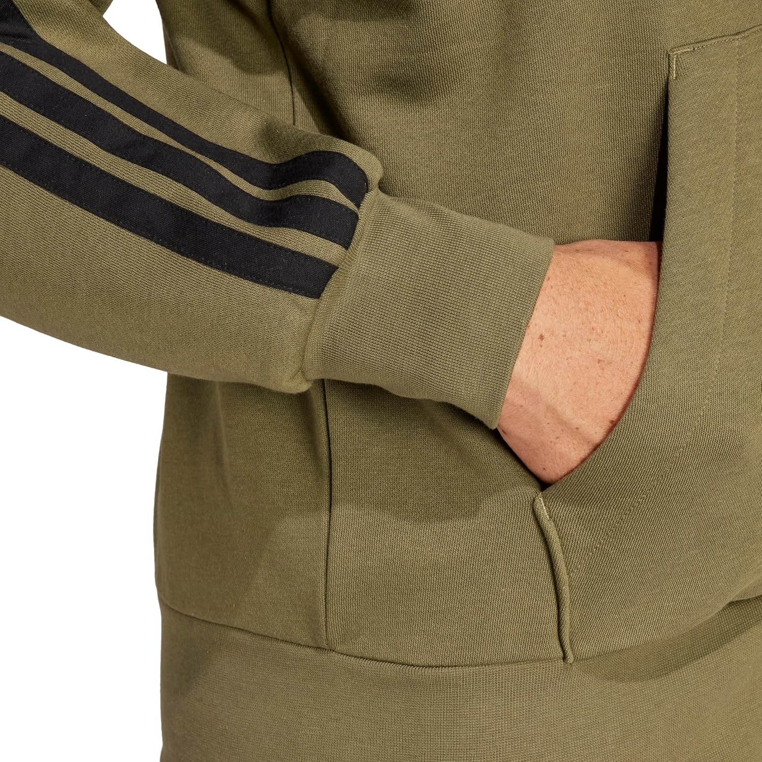 image:imageadidas mens Essentials 3stripes Fleece Fullzip Hooded Track TopOlive StrataBlack