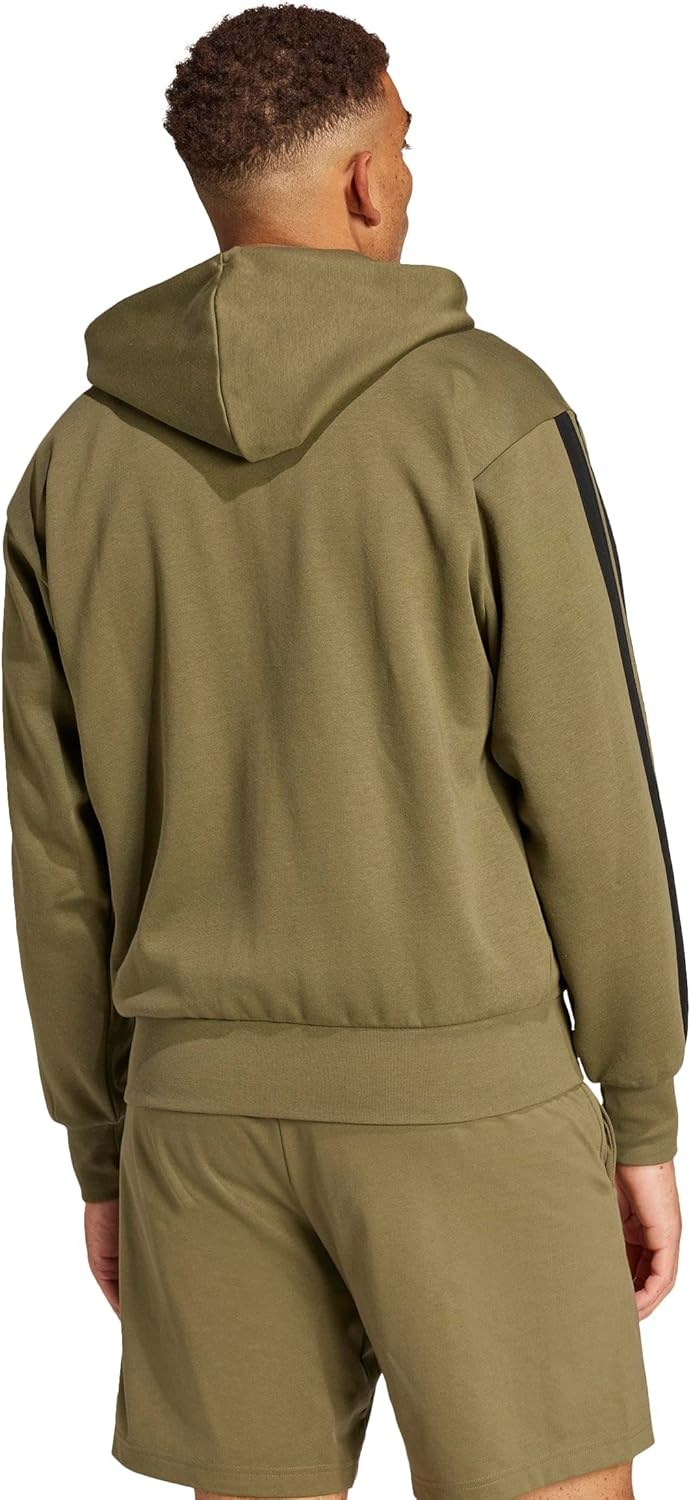 image:imageadidas mens Essentials 3stripes Fleece Fullzip Hooded Track TopOlive StrataBlack