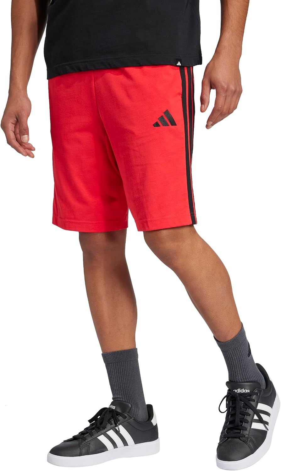 image:imageadidas mens Essentials 3stripes Single Jersey 10inch ShortsPure RubyBlack