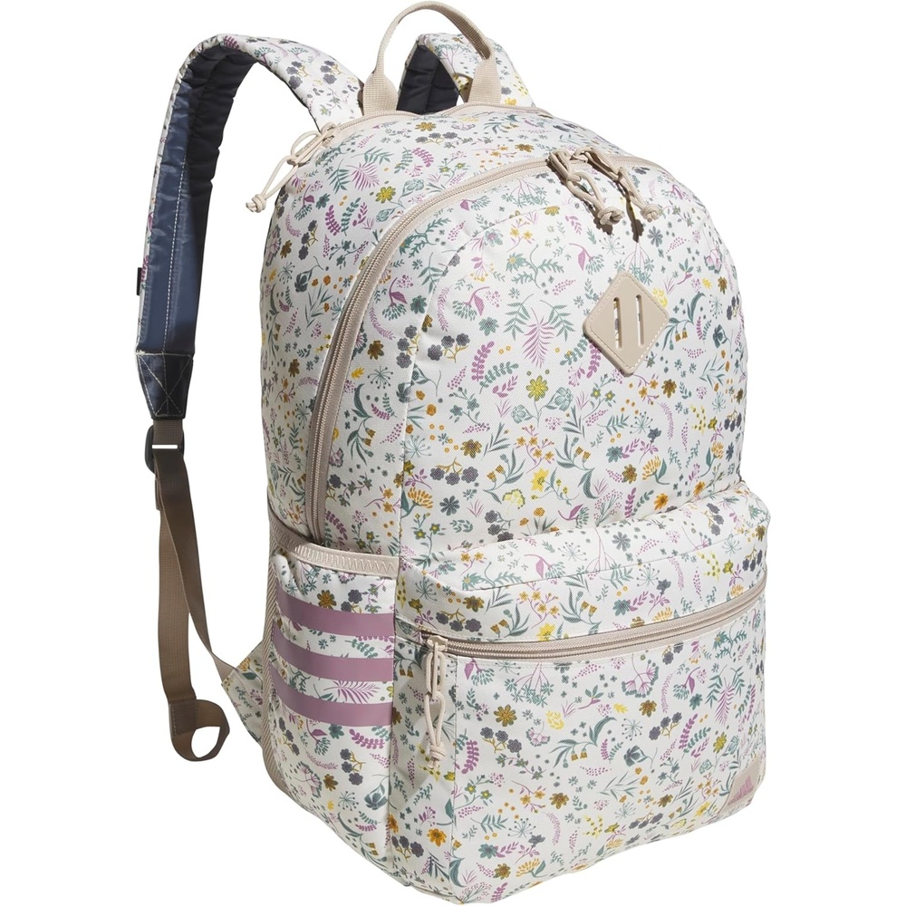 image:imageadidas Classic 3Stripe Backpack for Laptop School and Travel 28LWoodland Floral Chalk WhiteWonder Orchid Purple50