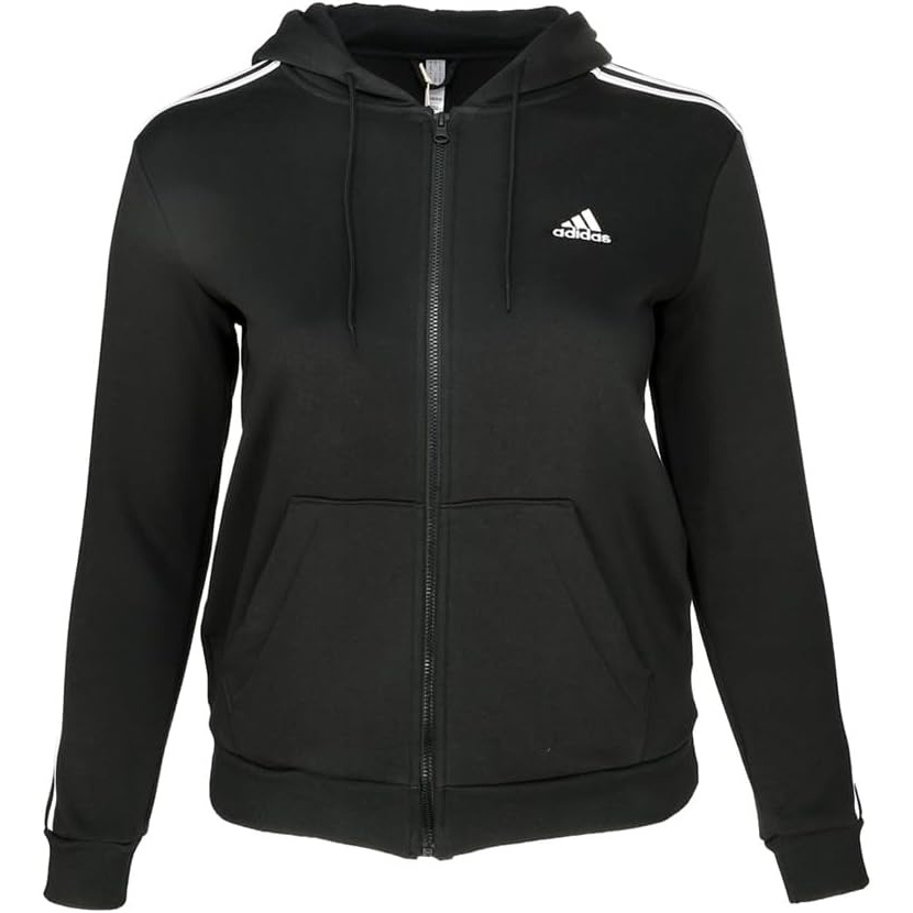 image:imageadidas Essentials 3Stripes Fleece Full Zip HoodieBlackWhite