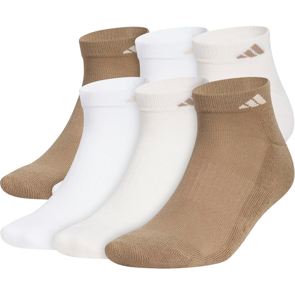 image:imageadidas Mens Athletic Cushioned Low Cut Ankle Socks 6 Pairs Durable amp ComfortableKhaki SixWhiteCrystal Linen Beige