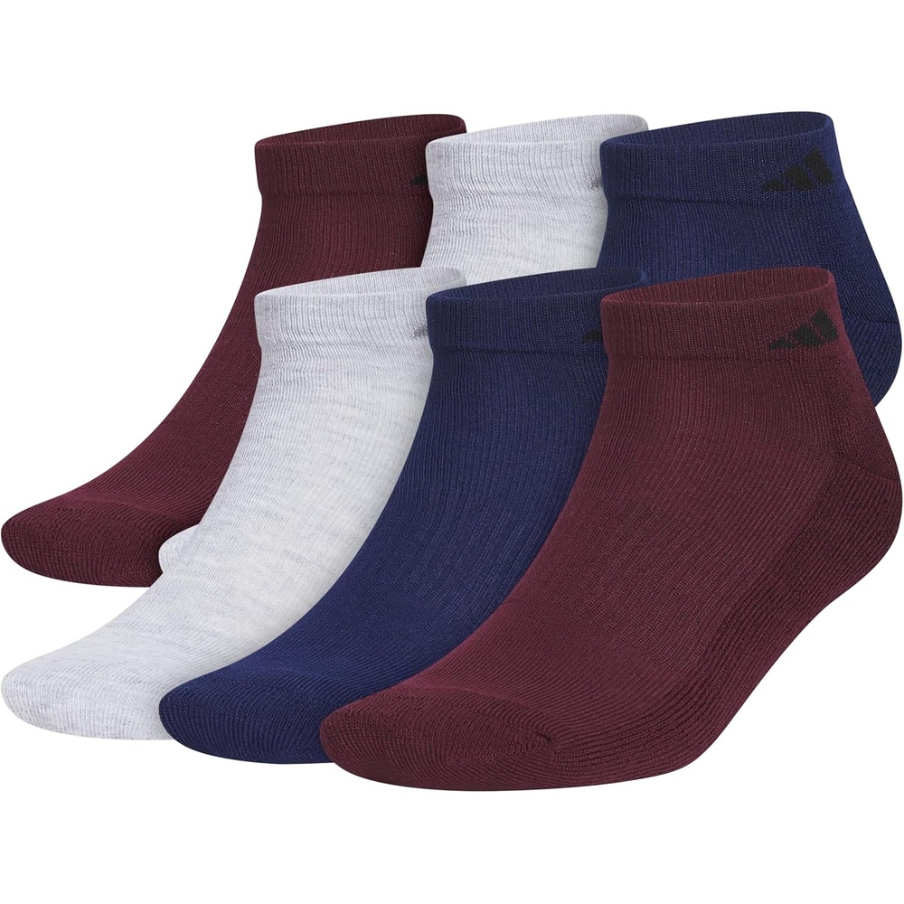 image:imageadidas Mens Athletic Cushioned Low Cut Ankle Socks 6 Pairs Durable amp ComfortableMaroonCool Light HeatherDark Blue