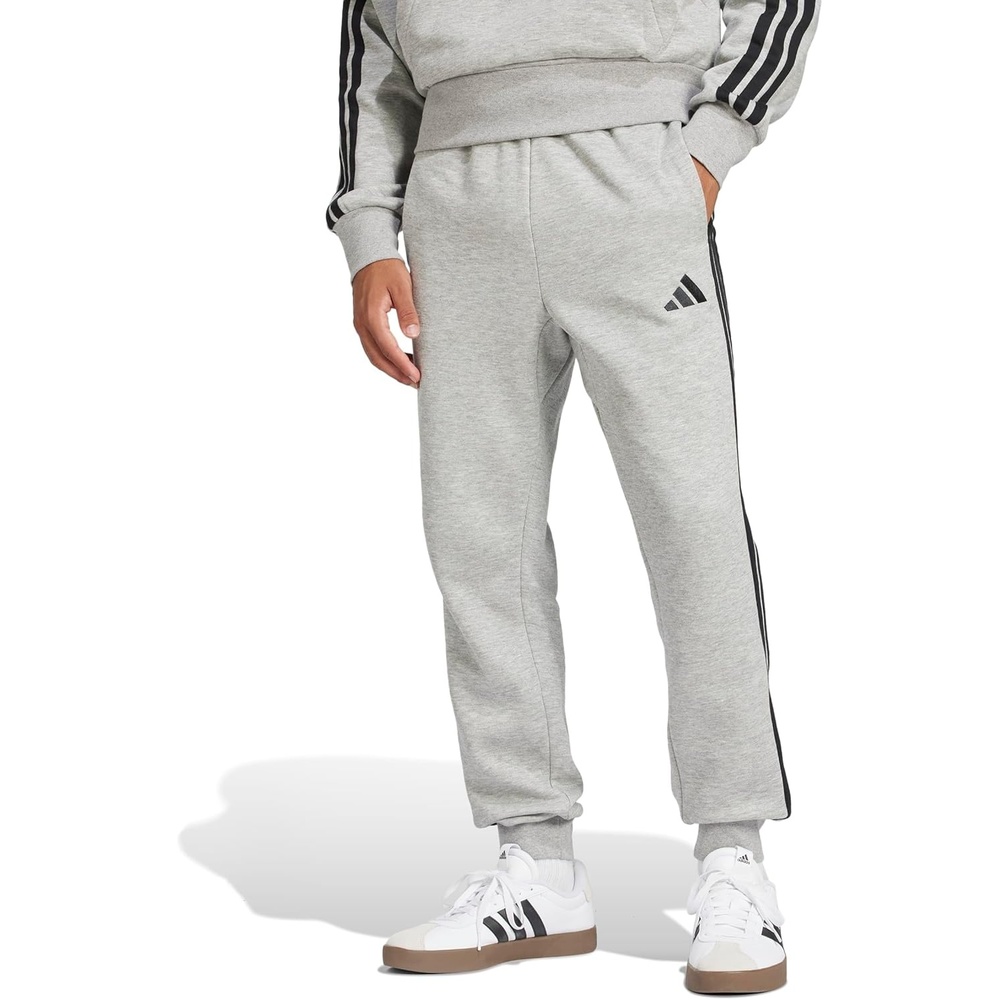 image:imageadidas Mens Essentials 3Stripes Fleece PantsMedium Grey HeatherBlack