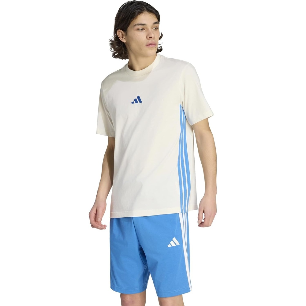image:imageadidas Mens Essentials 3Stripes Single Jersey TShirtOff WhiteRay Blue