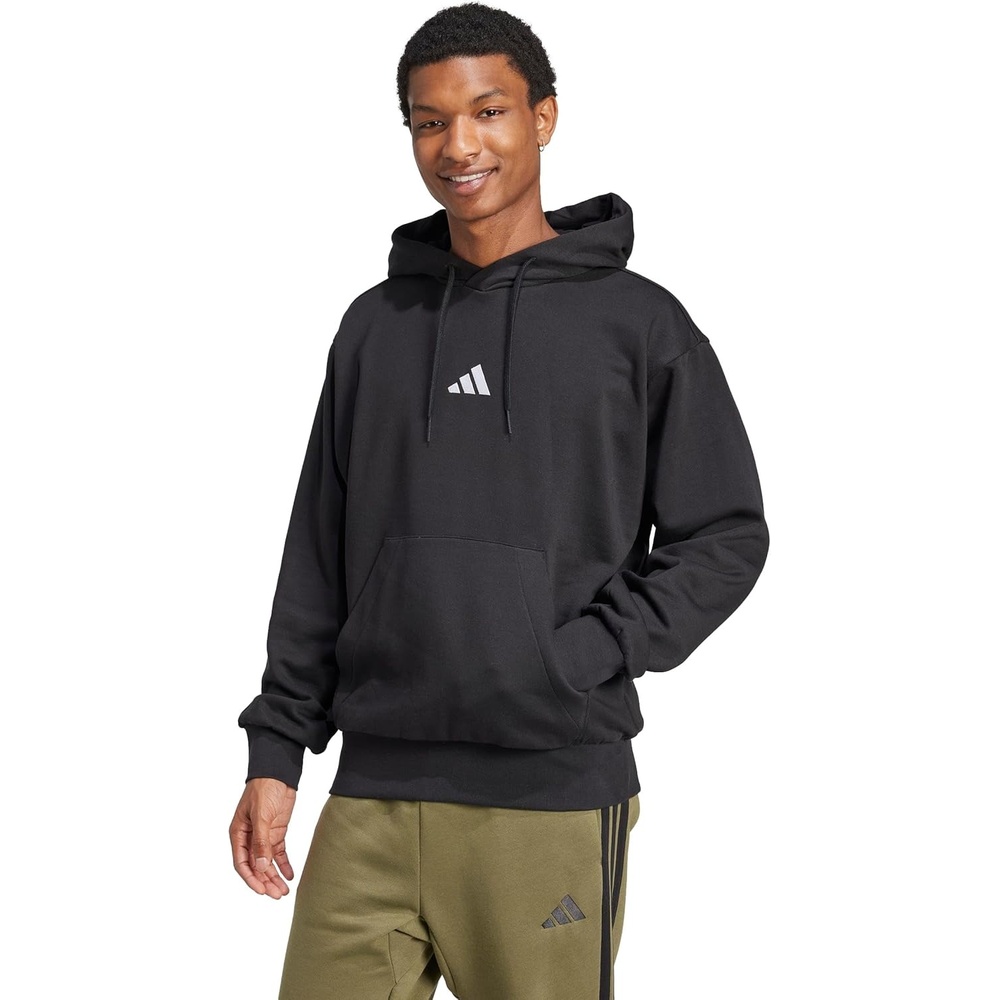 image:imageadidas Mens Essentials Feel Cozy Fleece Hoodie SweatshirtBlackWhite