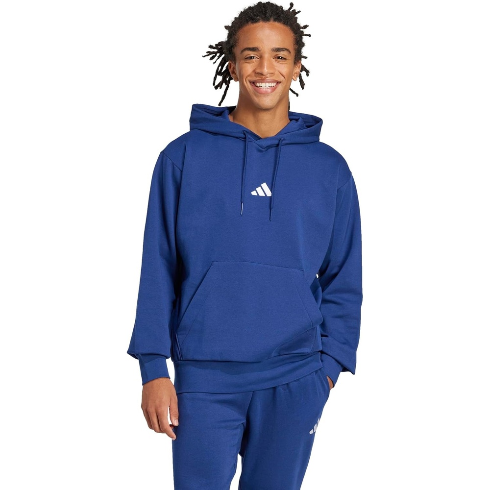image:imageadidas Mens Essentials Feel Cozy Fleece Hoodie SweatshirtDark BlueWhite