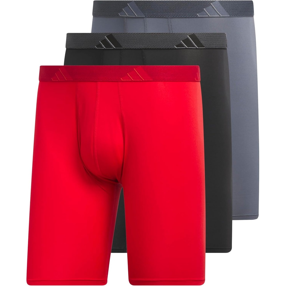 image:imageadidas Mens Microfiber Long Boxer Briefs 3Pack MoistureWicking Performance Stretch UnderwearBetter ScarletBlackOnix Grey