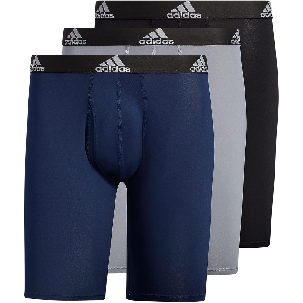 image:imageadidas Mens Microfiber Long Boxer Briefs 3Pack MoistureWicking Performance Stretch UnderwearBlackGreyCollegiate NavyPerformance