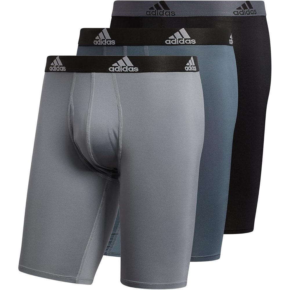image:imageadidas Mens Microfiber Long Boxer Briefs 3Pack MoistureWicking Performance Stretch UnderwearOnix GreyBlackGreyPerformance