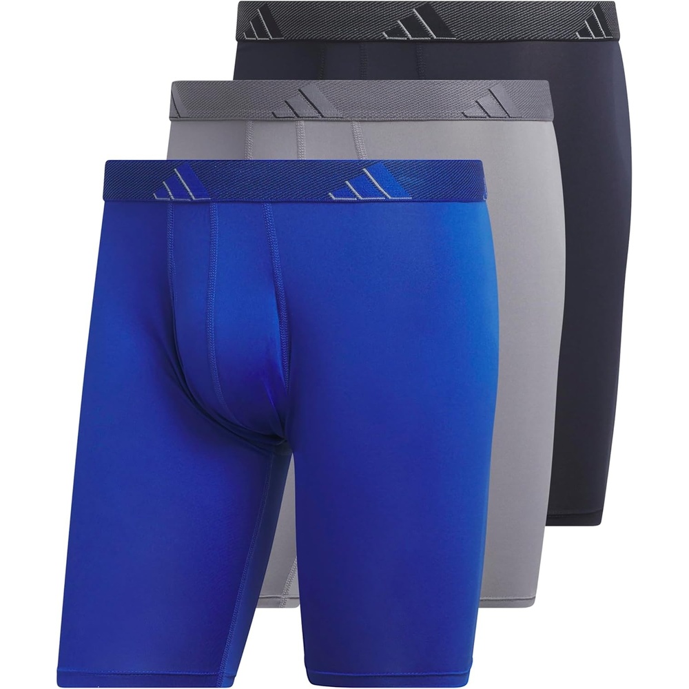 image:imageadidas Mens Microfiber Long Boxer Briefs 3Pack MoistureWicking Performance Stretch UnderwearTeam Royal BlueGreyLegend Ink Blue