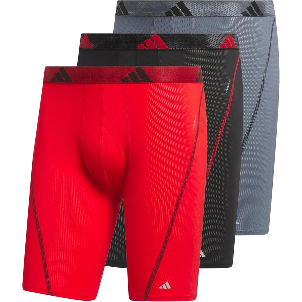 image:imageadidas Mens Performance Mesh Long Boxer Briefs 3Pack Breathable Workout UnderwearBetter ScarletBlackOnix Grey