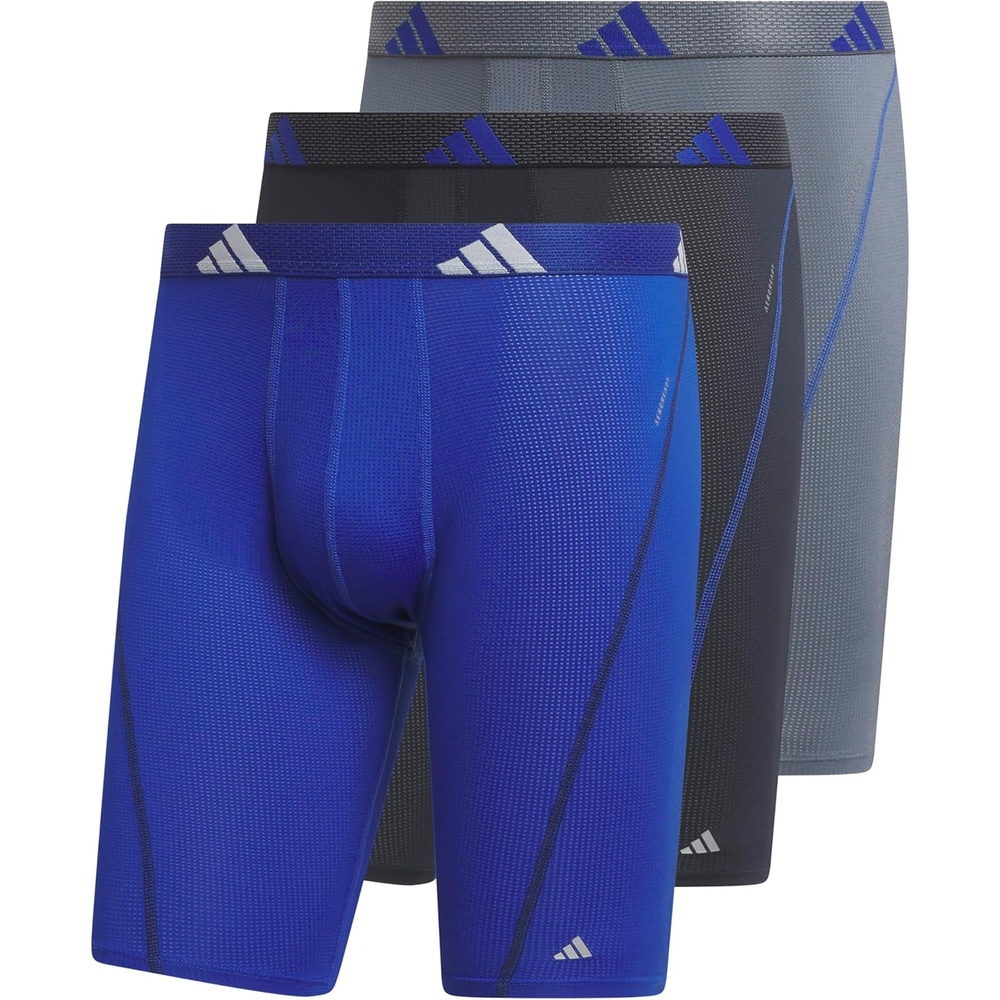 image:imageadidas Mens Performance Mesh Long Boxer Briefs 3Pack Breathable Workout UnderwearTeam Royal BlueLegend Ink BlueOnix Grey