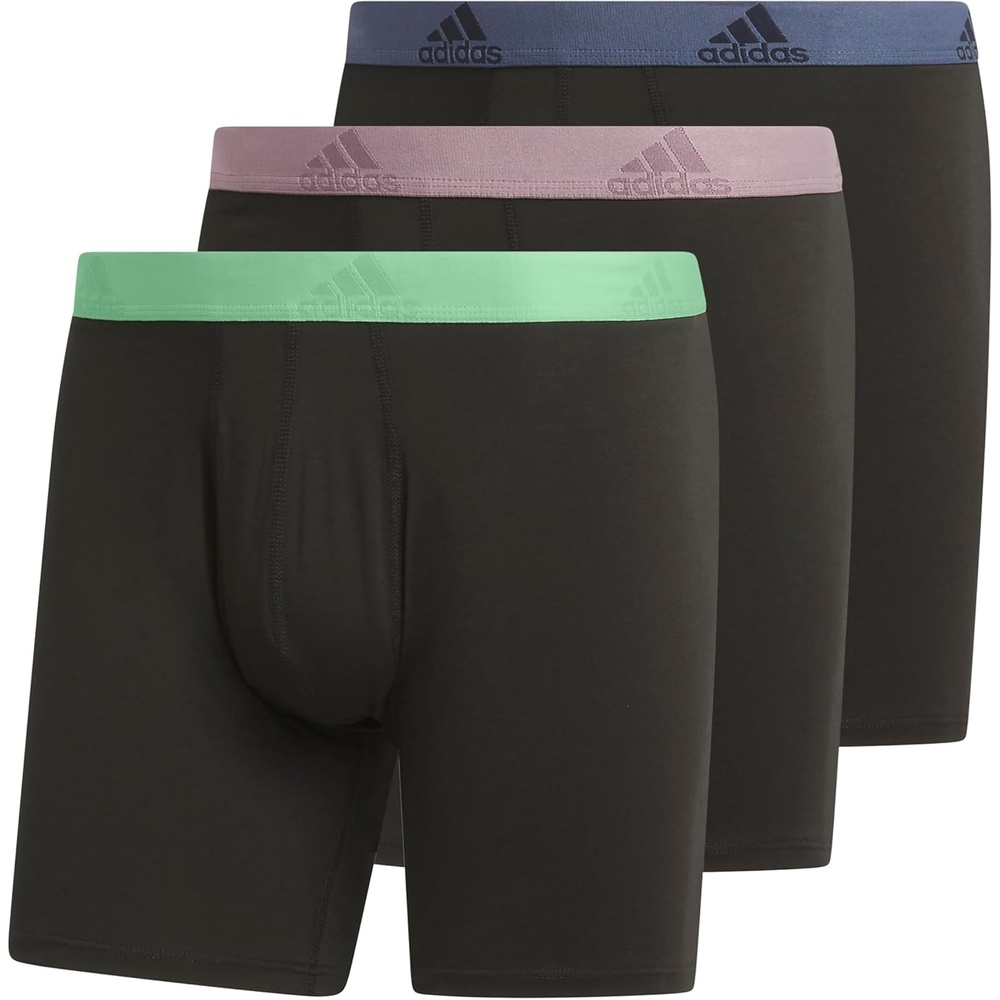 image:imageadidas Mens Performance Stretch Cotton Boxer Briefs Mens Underwear Boxer Brief Soft Stretch Superior Comfort 3PackBlackSemi Green SparkPreloved Fig Purple