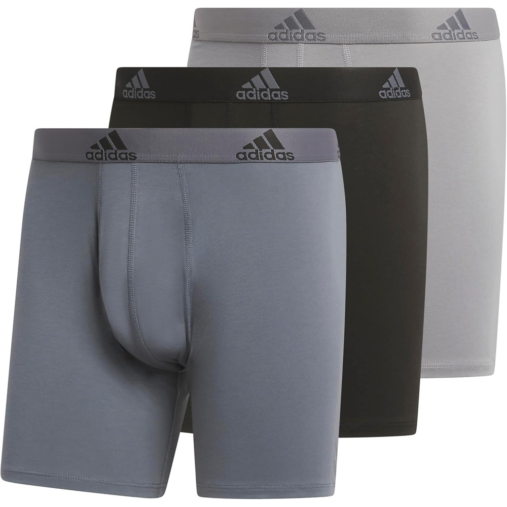 image:imageadidas Mens Performance Stretch Cotton Boxer Briefs Mens Underwear Boxer Brief Soft Stretch Superior Comfort 3PackOnix GreyBlackGrey