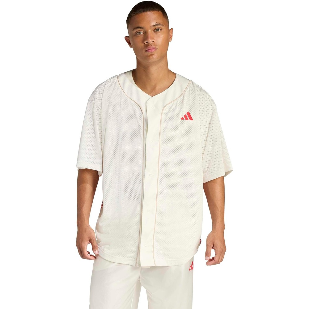 image:imageadidas Mens Stadium Mesh Baseball TShirtOff WhiteCrystal LinenPure Ruby
