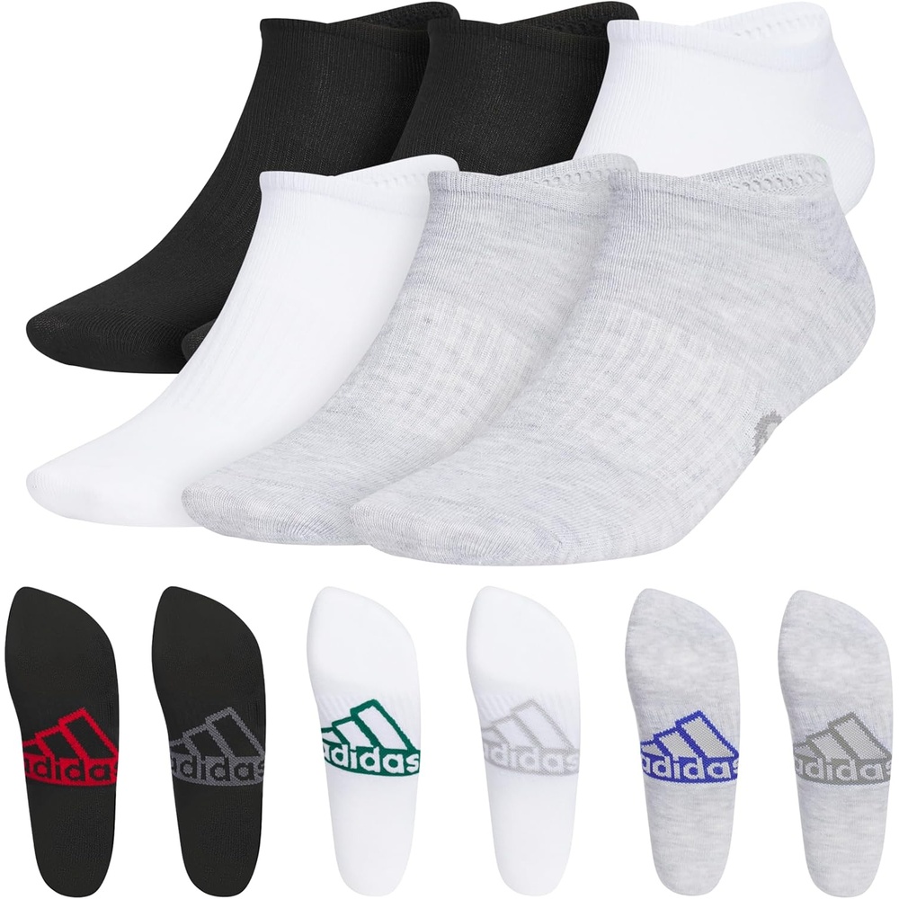 image:imageadidas Mens Superlite No Show Socks 6 Pairs Lightweight amp BreathableClassicBlackBetter ScarletWhite