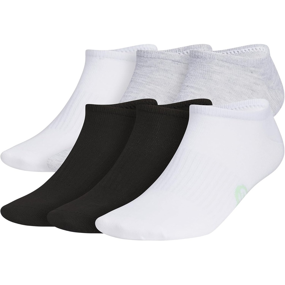 image:imageadidas Mens Superlite No Show Socks 6 Pairs Lightweight amp BreathableClassicCool Light HeatherWhiteSemi Green Spark