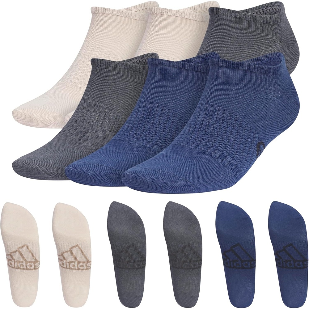 image:imageadidas Mens Superlite No Show Socks 6 Pairs Lightweight amp BreathableClassicWonder BeigeOnix GreyTech Indigo Blue
