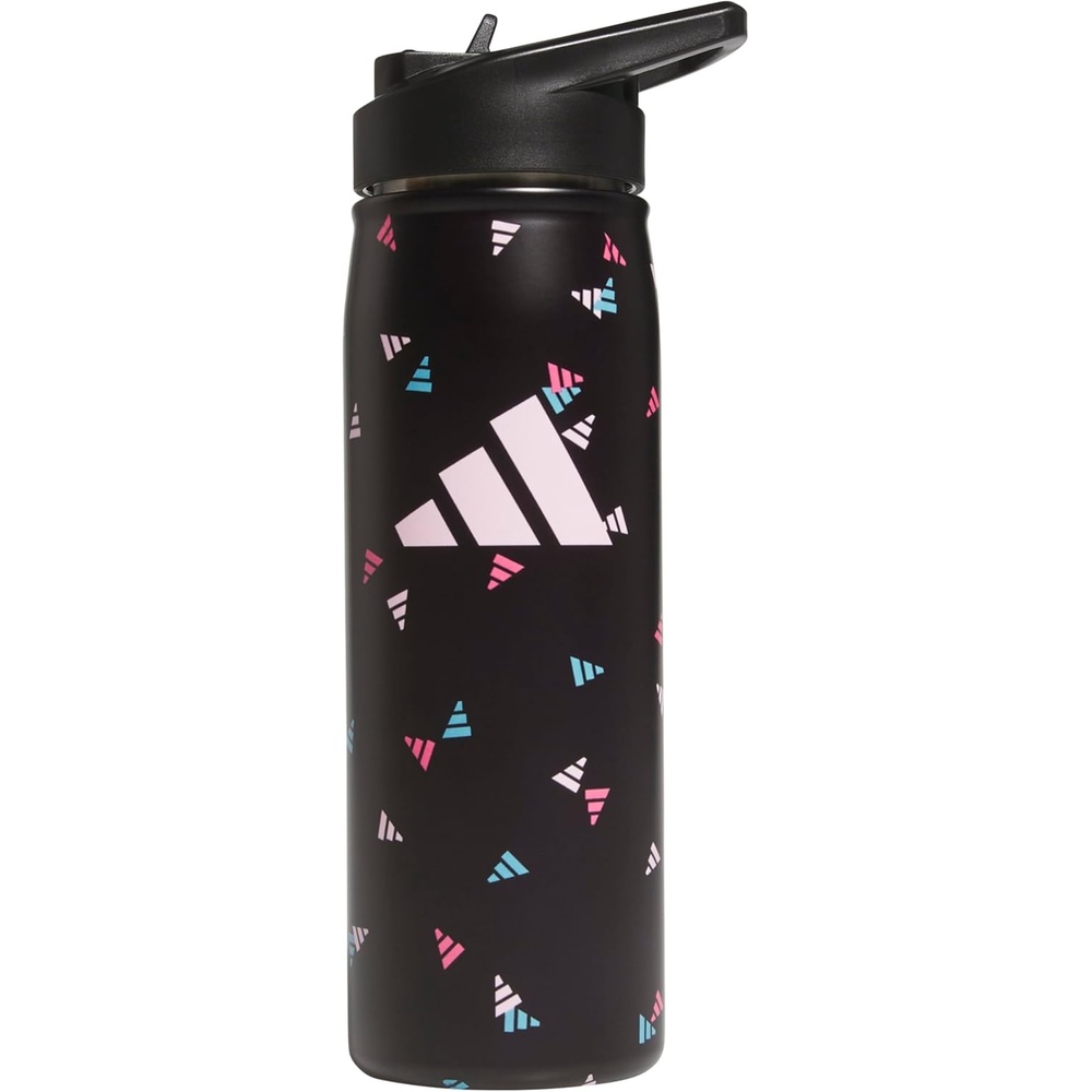 image:imageadidas Stainless Steel Metal Water Bottle 20 oz 600 mL Straw Lid3 Bar Toss Blackclear PinkBlackClear Pink