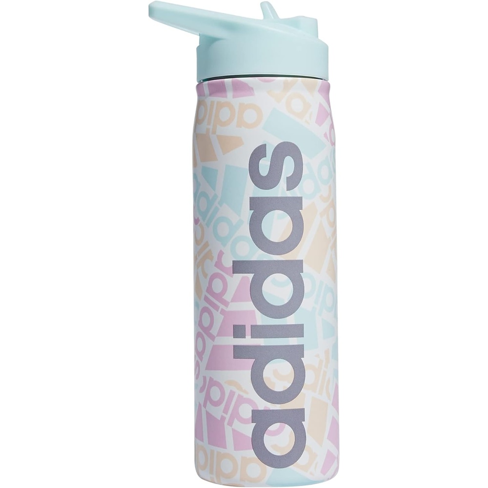 image:imageadidas Stainless Steel Metal Water Bottle 20 oz 600 mL Straw LidAdi Multi CollageAlmost BlueGrey
