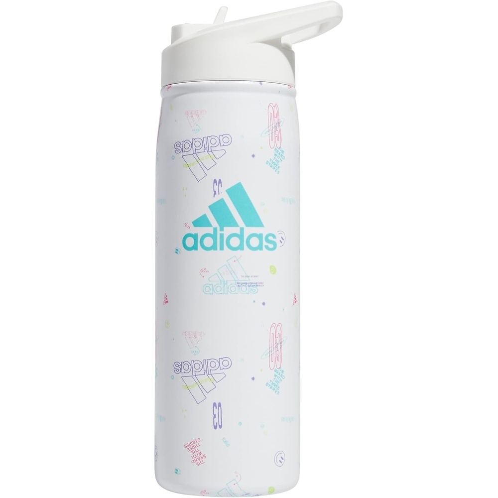 image:imageadidas Stainless Steel Metal Water Bottle 20 oz 600 mL Straw LidIcon Brand Love WhiteWhiteFlash Aqua Blue