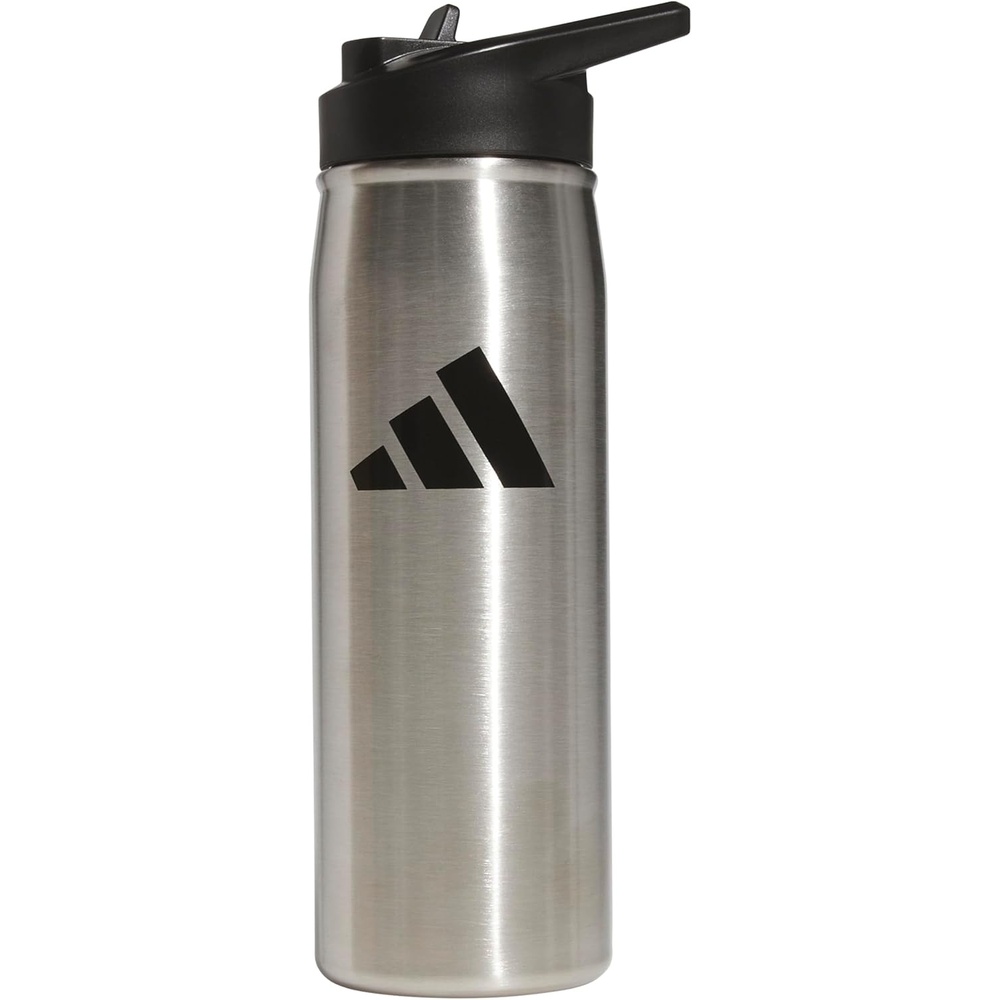 image:imageadidas Stainless Steel Metal Water Bottle 20 oz 600 mL Straw LidStainless SteelBlack 1