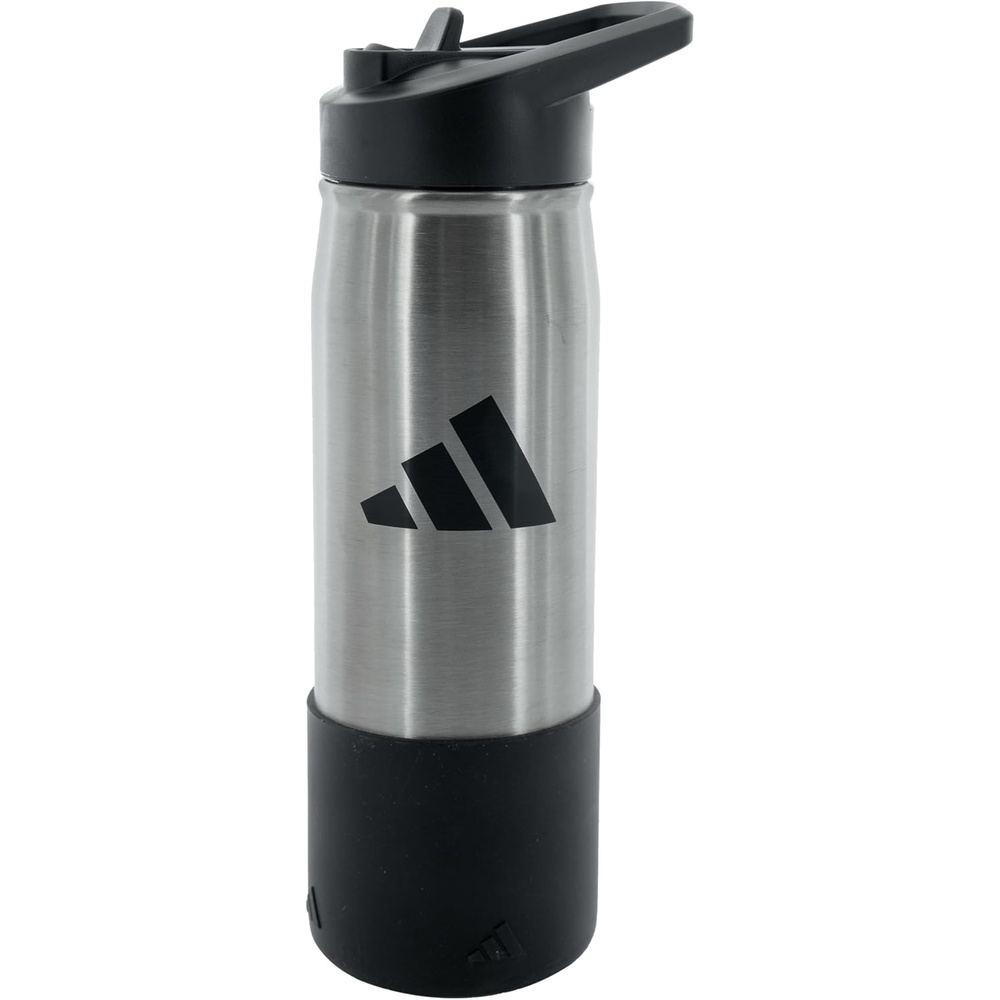 image:imageadidas Stainless Steel Metal Water Bottle 20 oz 600 mL Straw LidStainless SteelBlack2