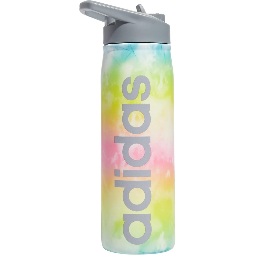 image:imageadidas Stainless Steel Metal Water Bottle 20 oz 600 mL Straw LidStone Wash RainbowGrey
