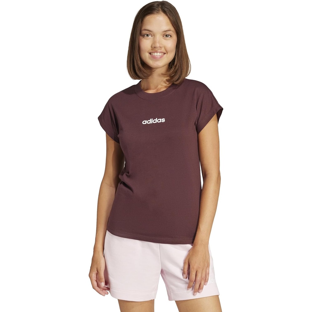 image:imageadidas Womens Essentials Linear Cotton TShirtAurora RubyWhite