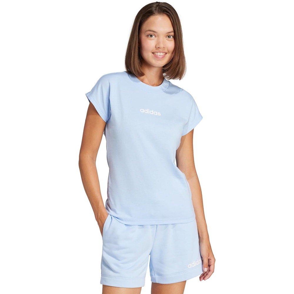 image:imageadidas Womens Essentials Linear Cotton TShirtBlueWhite