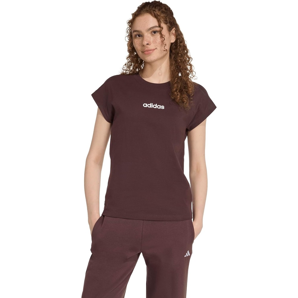 image:imageadidas Womens Essentials Linear Cotton TShirtShadow BrownWhite