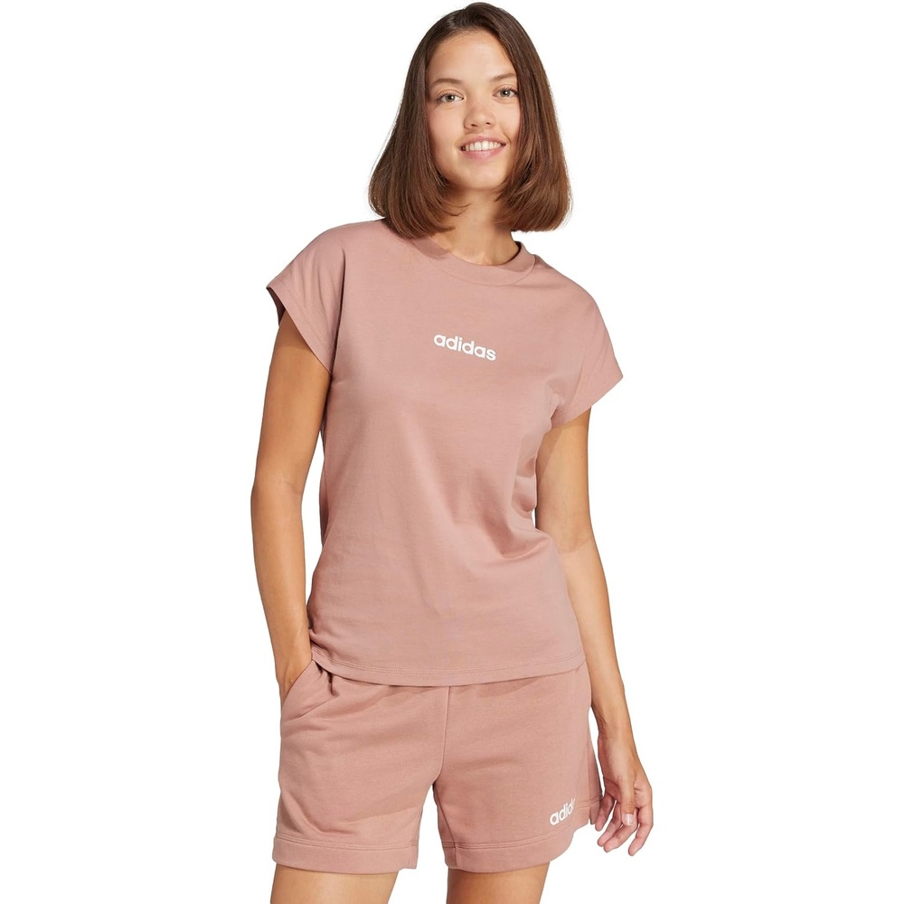 image:imageadidas Womens Essentials Linear Cotton TShirtWarm ClayWhite